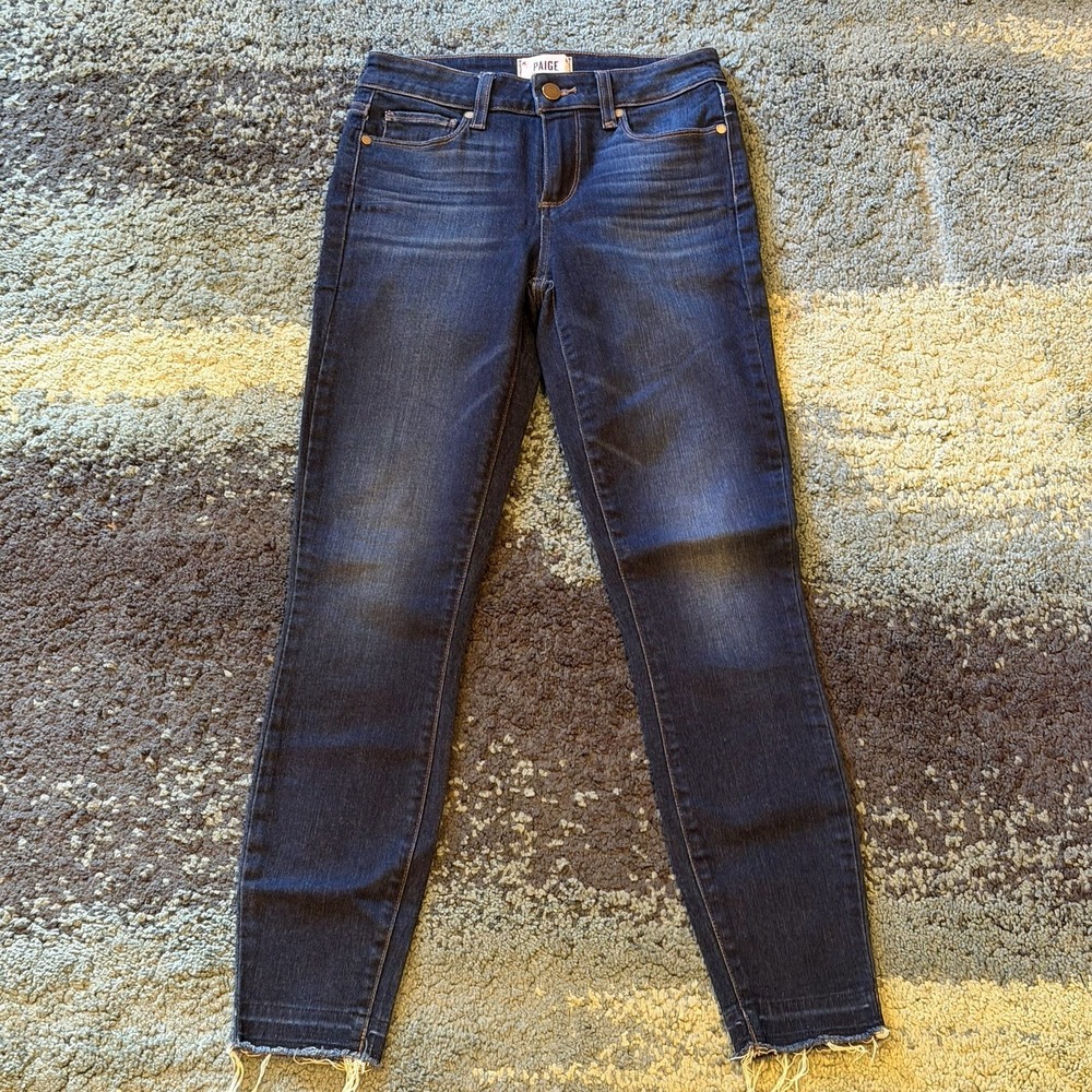 Paige Verdugo Ankle Skinny Jeans Dark Wash Women's 26 Whisker Stretch